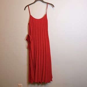 Red pleated Mango dress with tie